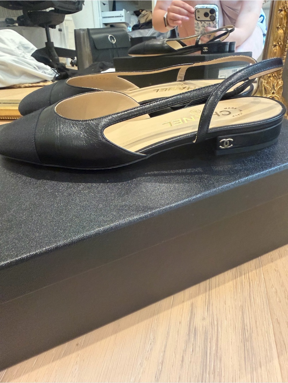 CHANEL Black Leather Slingback Flats - Picture 7 of 11